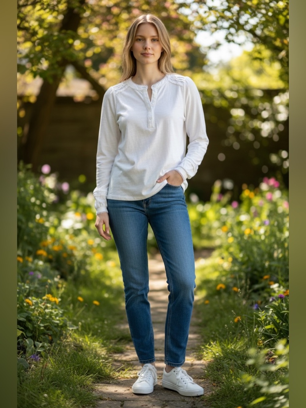 Cottagecore Boden Cotton Lace Trim Top - Size 6